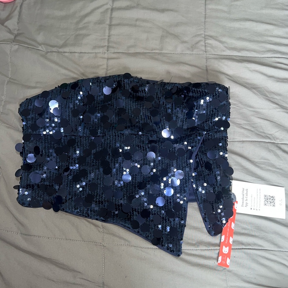 Cider Navy Sequin Strapless Top - Picture 5 of 6